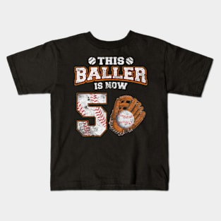 This Baller Is Now 5 Year Old 5Th Birthday Baseball Boy Kids T-Shirt